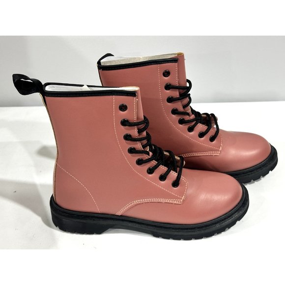 JEEKOPEG Women's Fashion Combat Pink Boots 8 - Picture 4 of 10